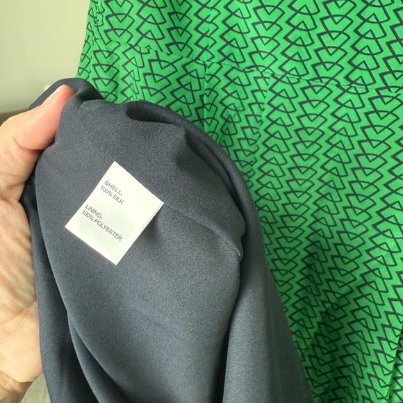 Anthropologie Moncollet Green Silk Dress Womens 4 Geometric Office Core Wedding - Picture 4 of 5
